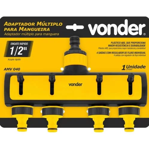 Adaptador múltiplo para mangueira com 4 saídas e regulador de fluxo individual AMV 040 Vonder