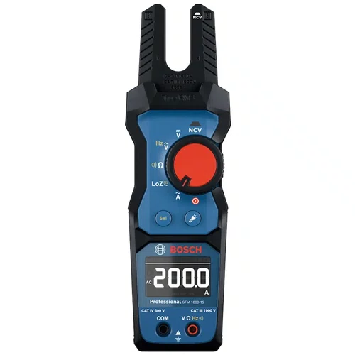 Amperimetro de Garfo GFM 1000-15 200A AC/DC CAT IV 600V / CAT III 1000V +Pilhas e Bolsa -Bosch