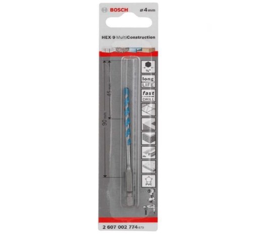 Broca Multimaterial Encaixe Hexagonal Expert HEX-9 4mm 45/90mm 2608900570 -Bosch