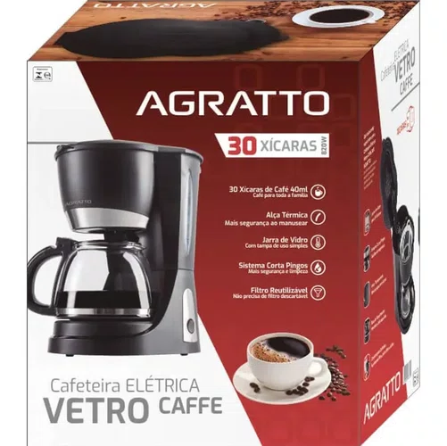 Cafeteira Elétrica Vetro Caffe 30 Xícaras 1,2L 220V 820W CEV30-02 Preta - Agratto