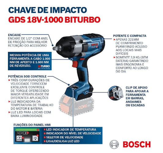 Chave de Impacto Brushless GDS18V-1000 1/2 Pol. 18V sem Bateria