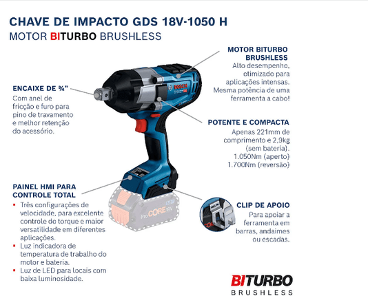 Chave de Impacto GDS 18V-1050 H SB 3/4 Pol. 18V sem Bateria