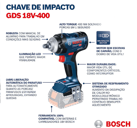 Chave de Impacto GDS18V-400 1/2 Pol. 18V sem Bateria - BOSCH