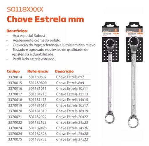 CHAVE ESTRELA 21X23MM S01182123 ACO CARBONO ROBUST