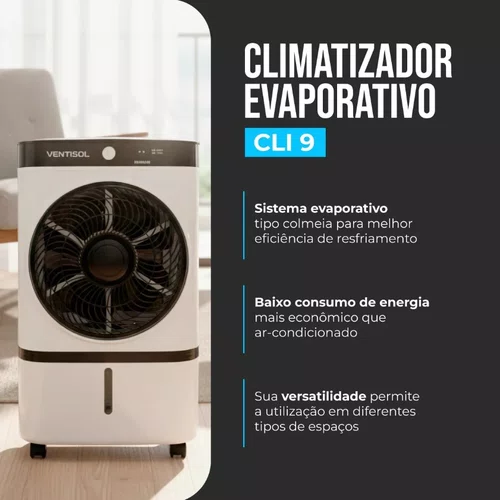 Climatizador de Ar Evaporativo CLI-09 65W Cap. de Agua 9L 220V -Ventisol