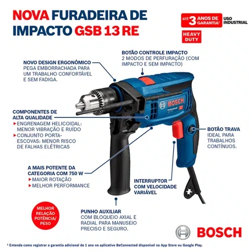 Combo Furadeira 1/2'' GSB 13 RE +Esmerilhadeira 5'' GWS 850 220V -Bosch