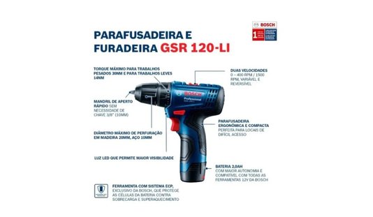 Combo Parafusadeira/Chave de Impacto 12V GSR 120LI + GDR 120LI + 2 Baterias 2ah e Maleta -Bosch