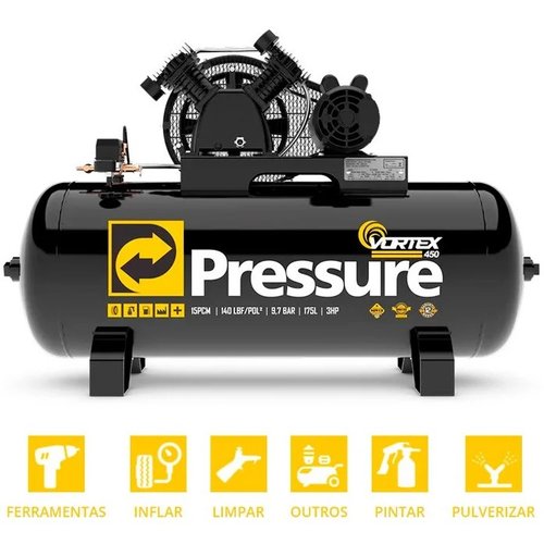 Compressor de Ar Vortex 450 15/175 140PSI Monofásico -Pressure