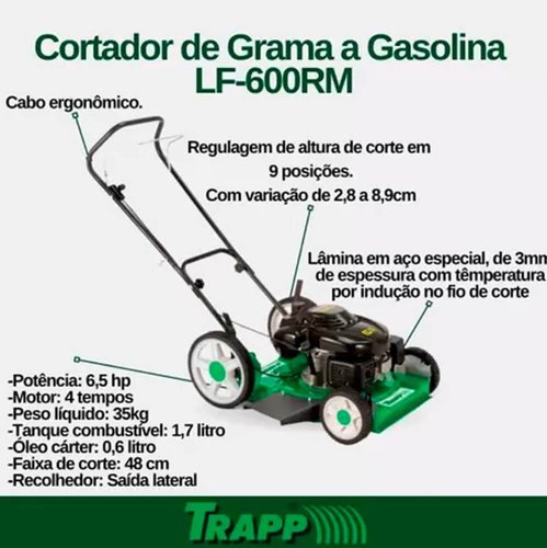 Cortador de Grama à Gasolina LF-600RM 6,5HP 4T Sem Recolhedor -Trapp