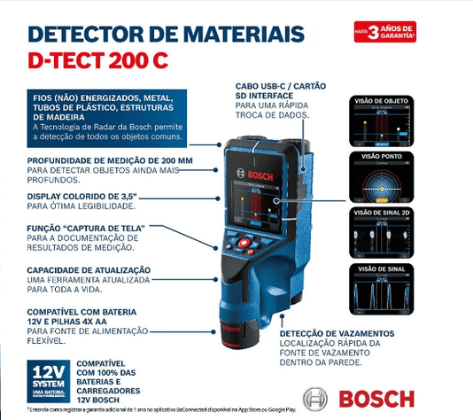 Detector e Scanner de Materiais até 200mm D-TECT 200C BOSCH