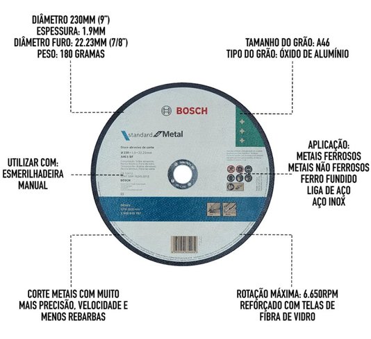 Disco de Corte 9'' X 1.9MM Standard For Metal 2608619787 -Bosch