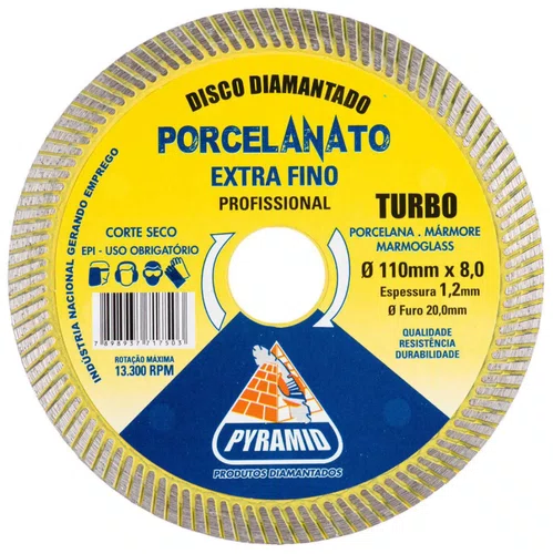 Disco Diamantado 105mm x 20mm Turbo Corte Fino -Ideal para Porcelanato - Pyramid
