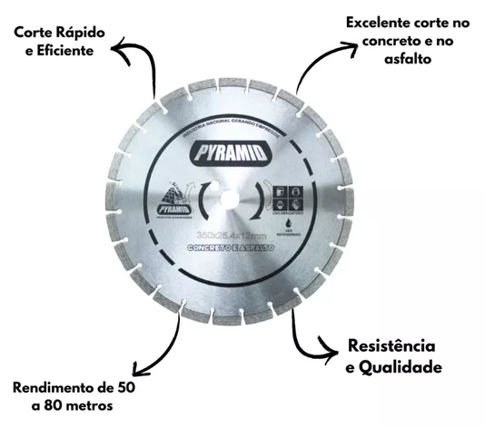 Disco Diamantado 350mm x 25,4mm PR-95 para  Concreto e Asfalto – Pyramid