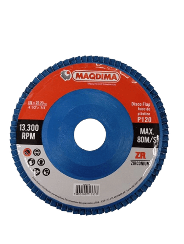 Disco Flap com Base Plástica 4.1/2'' (115MM) Zircônio Grão 120 -Maqdima