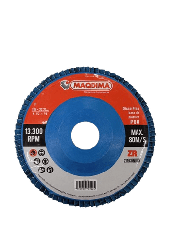 Disco Flap com Base Plástica 4.1/2'' (115MM) Zircônio Grão 80 -Maqdima