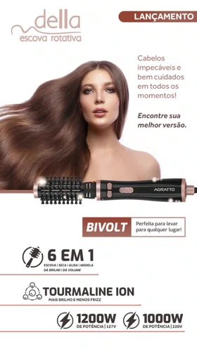 Escova de Cabelo Rotativa Della 1200/1000W Bivolt -Agratto