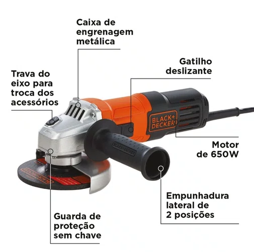 Esmerilhadeira Ângular 4-1/2 Pol. 650W 220V BLACK+DECKER G650B2