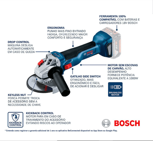 Esmerilhadeira Angular GWS 18V-10 18V 5'' sem Bateria e Carregador -Bosch
