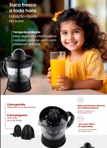 Espremedor de Frutas 700ML 25W Preto 220V AEDF01L-01 -Agratto