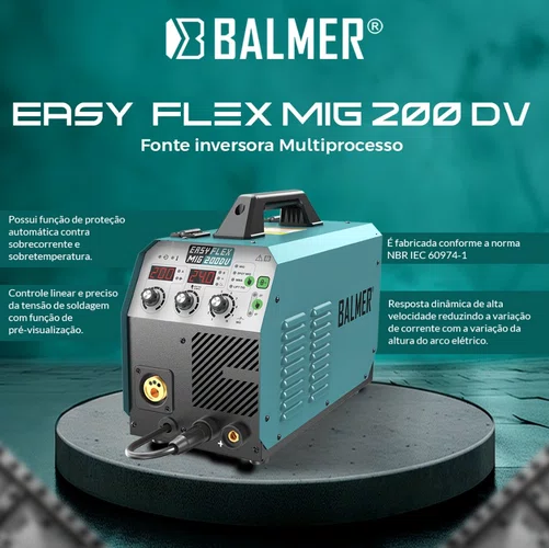 Inversora de Solda Multiprocessos Easy Flex Mig 200DV 15-200A +Tocha 220V -Balmer
