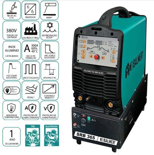 Inversor de Solda Vulcano MaxxiTig 300P AC/DC c/Tocha e Refrigeração 380V -Balmer