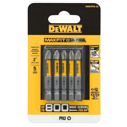 Jogo de Bit Phillips PH2 50MM MAXFIT 2IN com 05 Peças DWAF2PH25H -Dewalt