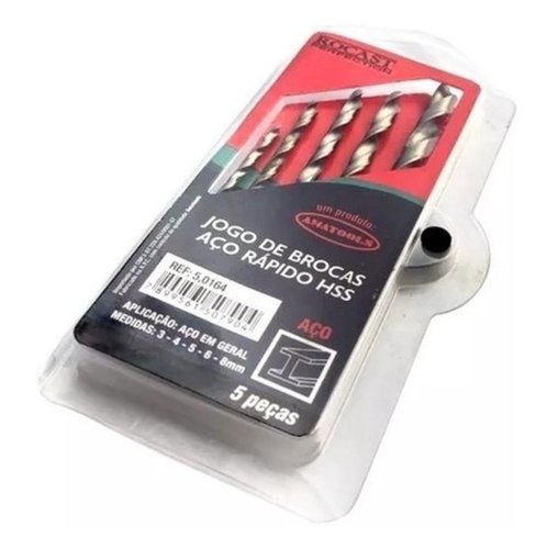 Jogo de Brocas de Aço Rápido DIN 338 3,0 a 8,0MM com 05 Peças Rocast -Amatools