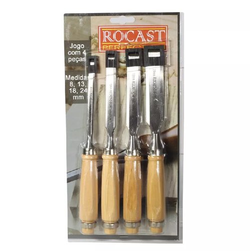 Jogo de Formões para Madeira de 8 a 24mm com 04 Peças 177,0009 -Rocast