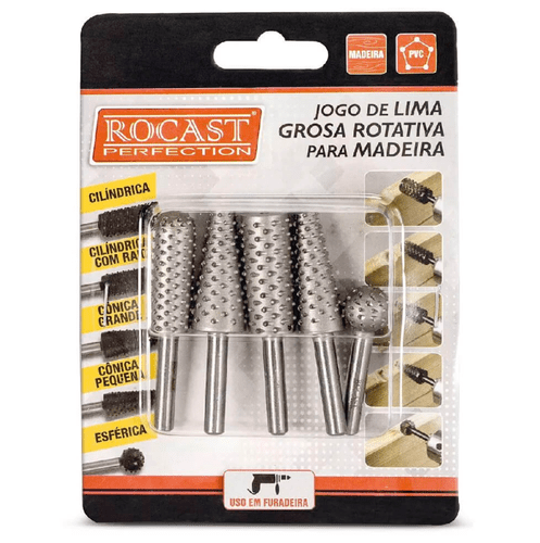 Jogo de Lima Rotativa Para Madeira Com 5 Peças - Rocast