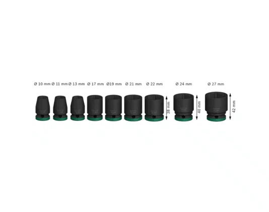 Jogo de Soquete de Impacto Enc. 1/2'' 10 a 27MM Curto Standard com 09 Peças PRO -Bosch