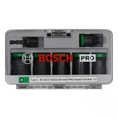 Jogo de Soquete de Impacto Enc. 1/2'' 13 a 21MM Curto Standard com 07 Peças PRO -Bosch