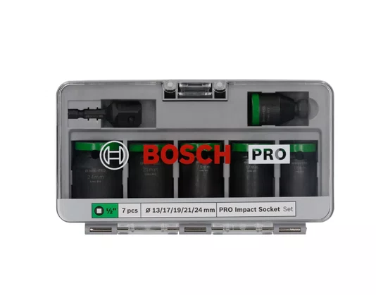 Jogo de Soquete de Impacto Enc. 1/2'' 13 a 21MM Curto Standard com 07 Peças PRO -Bosch