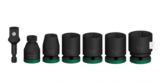 Jogo de Soquete de Impacto Enc. 1/2'' 13 a 21MM Curto Standard com 07 Peças PRO -Bosch