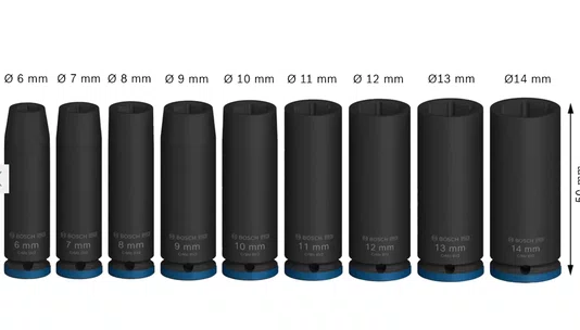 Jogo de Soquete de Impacto Enc. 1/4'' 06 a 14MM Longo com 09 Peças PRO -Bosch