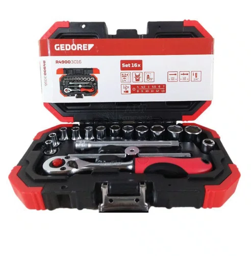 Jogo de Soquetes Sextavados 4MM A 13MM Encx 1/4" 16 Peças R49003016 Gedore Red