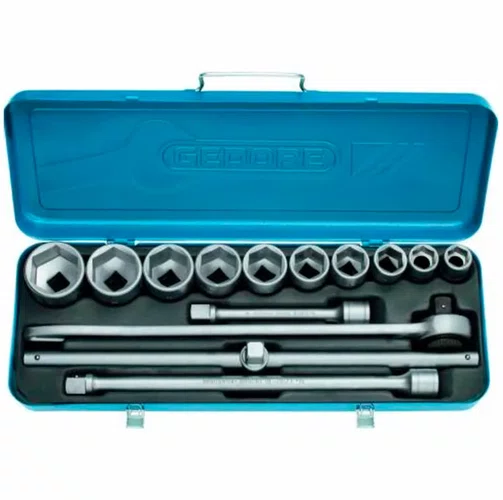 Jogo soquete 3/4 22 a 50 mm sextavado 32-EMU com 14 peças Gedore