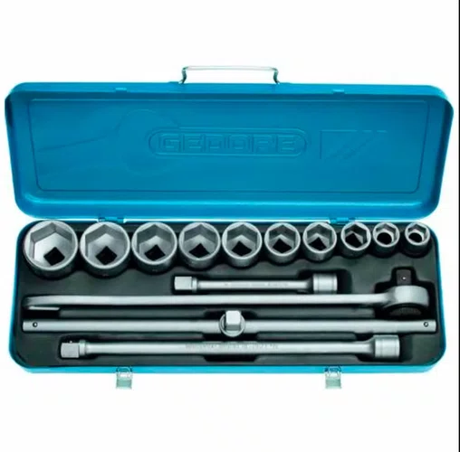 Jogo soquete 3/4 22 a 50 mm sextavado 32-EMU com 14 peças Gedore