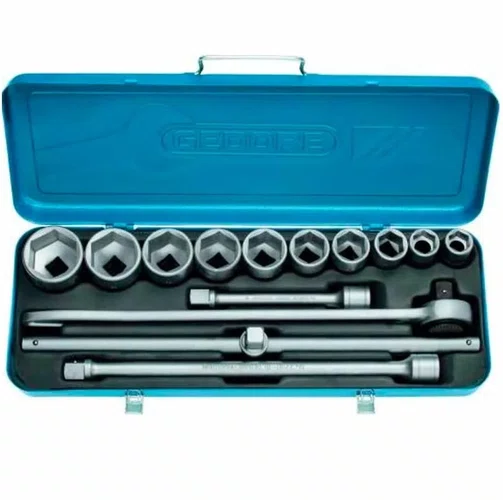 Jogo soquete 3/4 22 a 50mm estriado D32-EMZ com 14 peças Gedore
