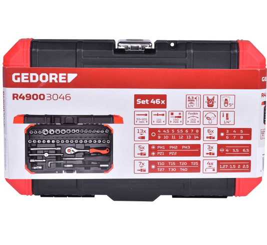Jogo Soquete Sextavado Gedore 1/4 Com 46 Peças R49003046