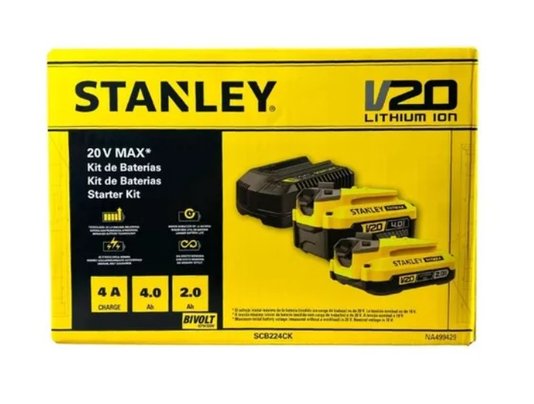 KIT CARREGAMENTO STANLEY 20V SCB224CK 1BAT.4AH+1BAT.2AH+CARR