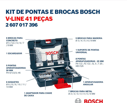 Kit de Brocas, Pontas e Bits V-Line com 41 Peças - BOSCH
