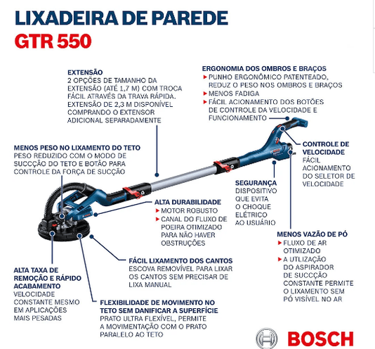 Lixadeira de Parede Drywall GTR 550 com Maleta BOSCH
