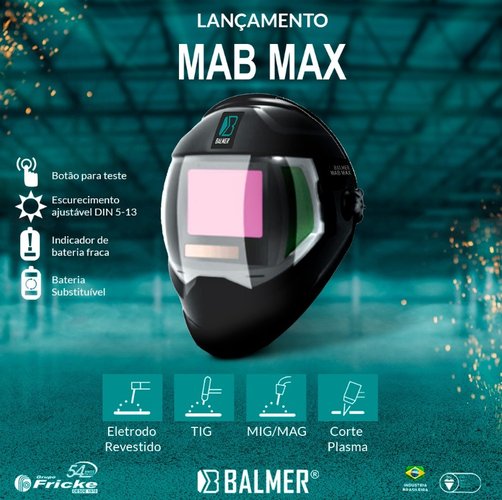 Máscara Eletronica de Solda MAB MAX com Regulagem DIN 5 A 8 E 9 A 13 -BALMER