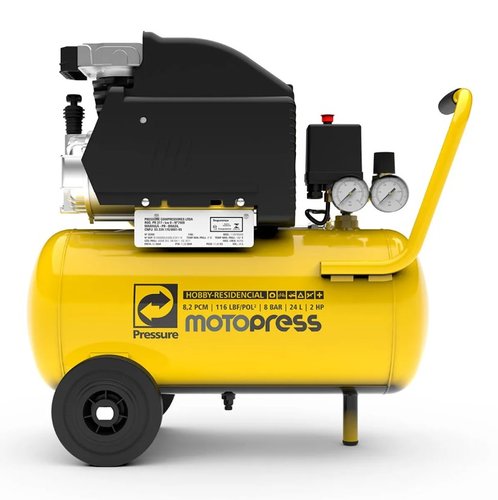 Motocompressor de Ar Motopress 8,2/24 116PSI Motor 2,0HP Com Rodas 220V -Pressure