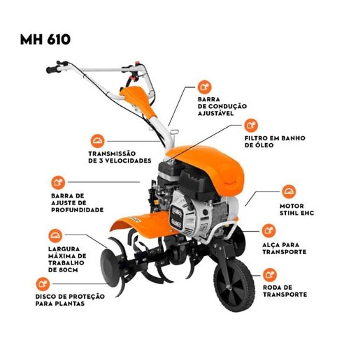 Motocultivador a Gasolina MH 610 6HP 80CM 62500113930 -Stihl
