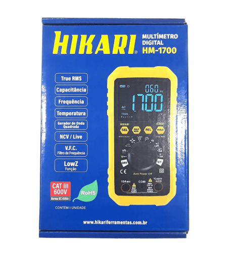 Multimetro Digital HM-1700 CAT III 600V com Display Para Baixa Luminosidade -Hikari
