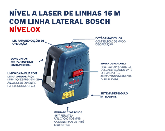 Nível Laser 3 Linhas Vermelhas 15m Nivelox GLL 3X - BOSCH