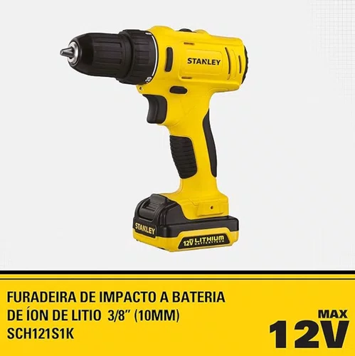 Parafusadeira de Impacto 12V 3/8'' SCH121S1K-BR +Kit Carregamento Bivolt e Maleta -Stanley