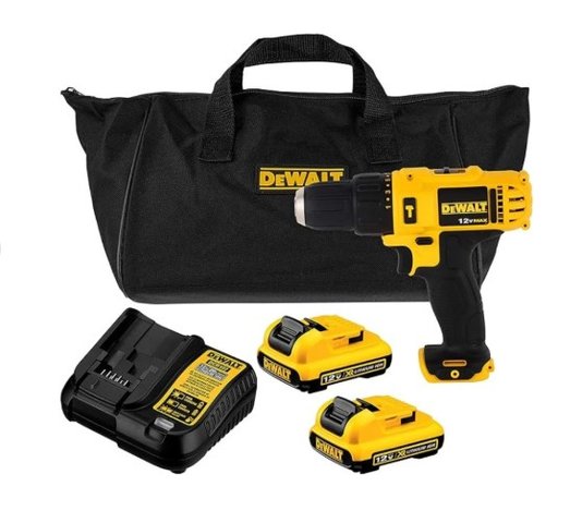 Parafusadeira de Impacto a Bateria 12V DCD716D2-BR 3/8'' 25NM + Kit de Carregamento e Bolsa -Dewalt