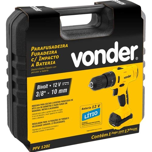 Parafusadeira de Impacto a Bateria 12V PFV 120I 3/8'' + Kit Carregamento e Maleta -Vonder
